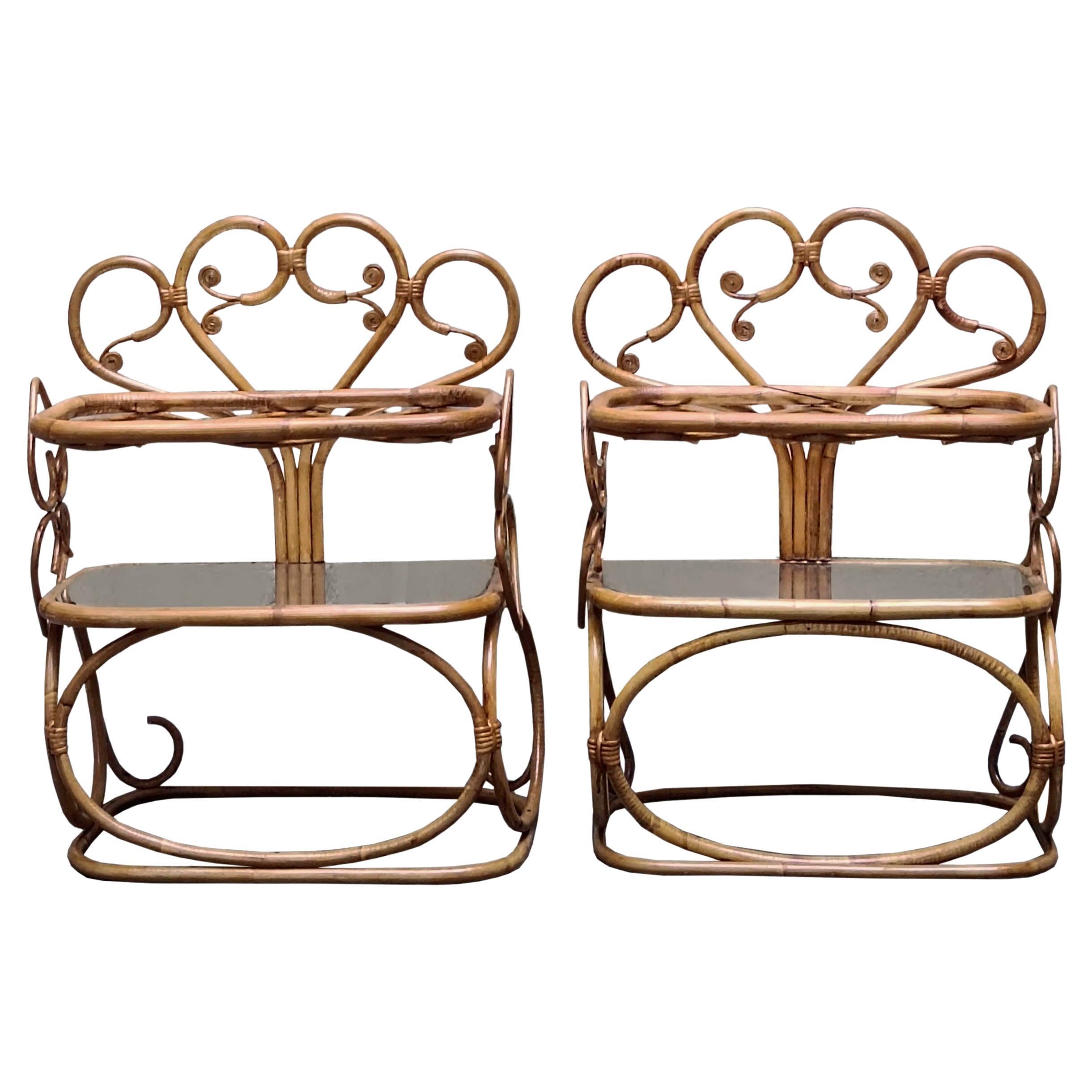 Pair of Side Tables or  Two-Shelf Bamboo Nightstands, Italy 1960s