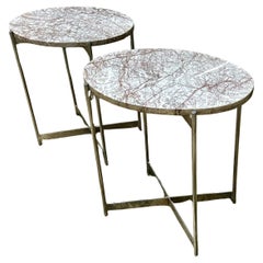 Paar ovale Couchtische - verchromter Stahl und Marmor - Italien - 1960er Jahre
