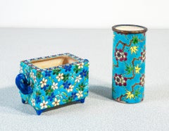 Pair of Emaux de Longwy ceramic and glaze jars. France, Late 19th Century