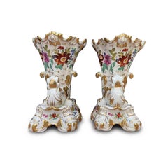 Pair of Cornucopia Vases in French Porcelain 1800s Neorocaille Tulip Bowl