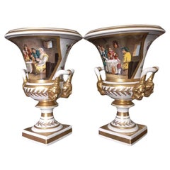 Pair of Old Paris porcelain crater vases