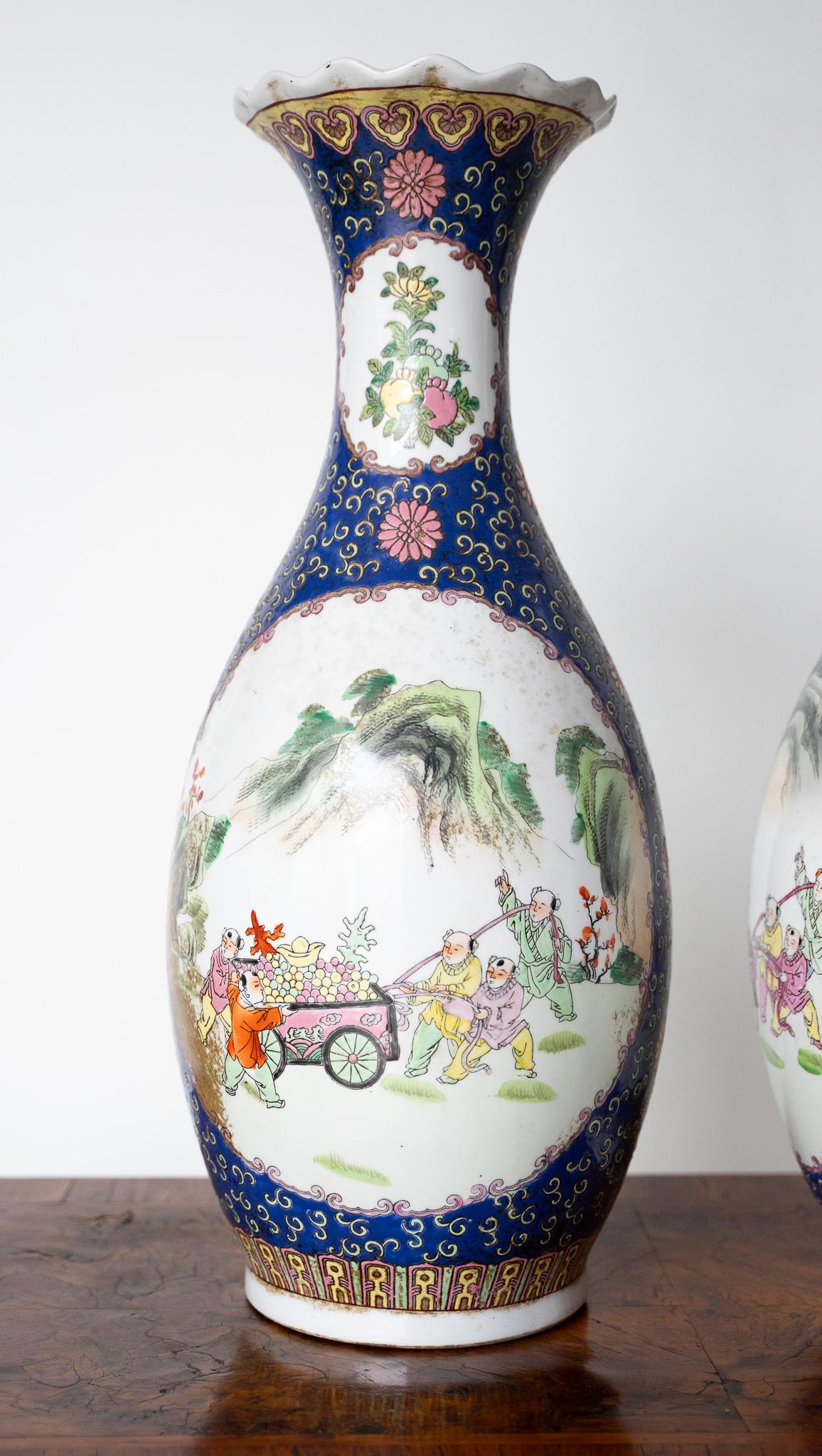 Other Pair Of Chinese Porcelain Vases Decorated With Various Colors For Sale