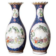 Antique Pair Of Chinese Porcelain Vases Decorated With Various Colors