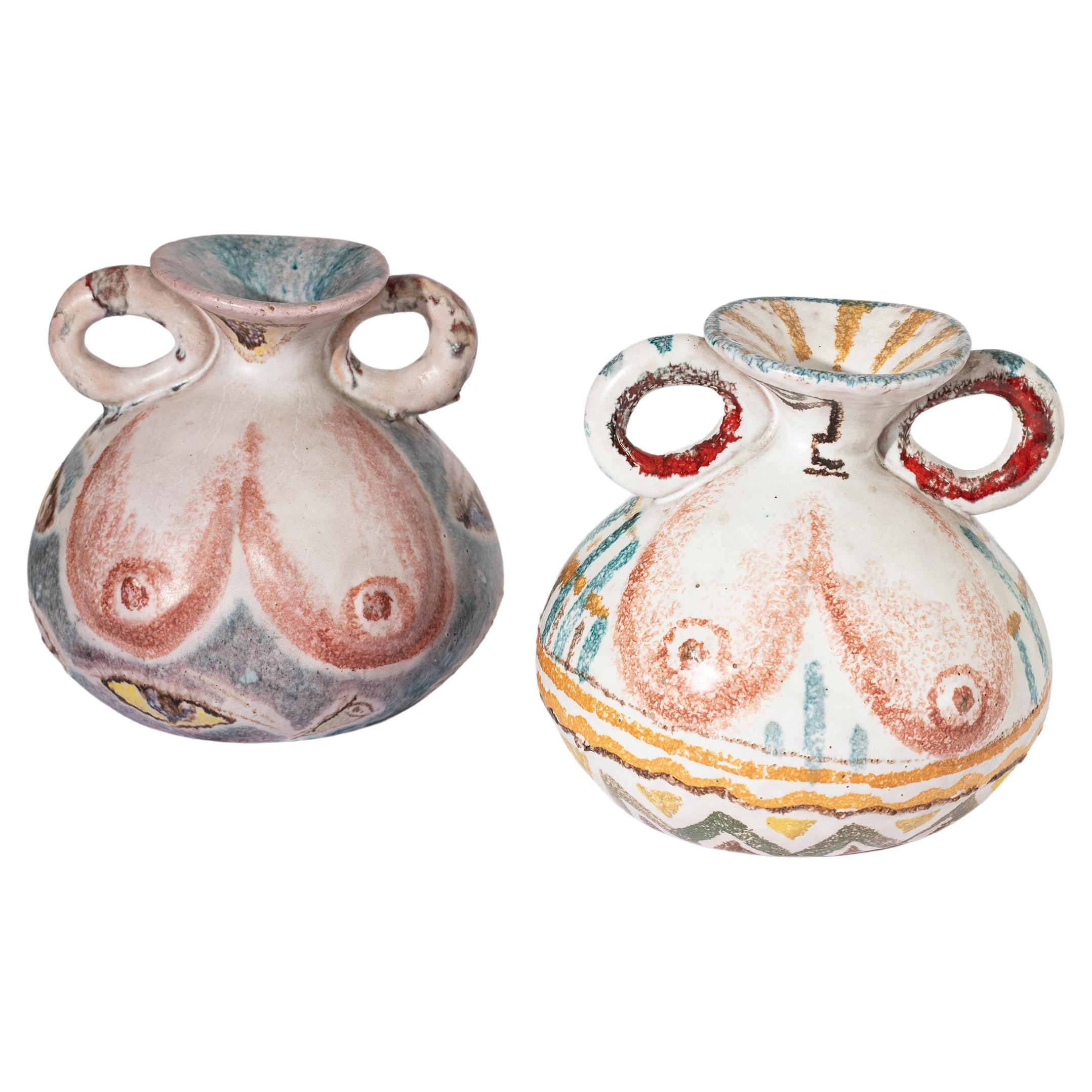 Pair of majolica vases, Aetruriae Ars, 1960s