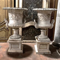 Pair of vases in Carrara marble, Italy