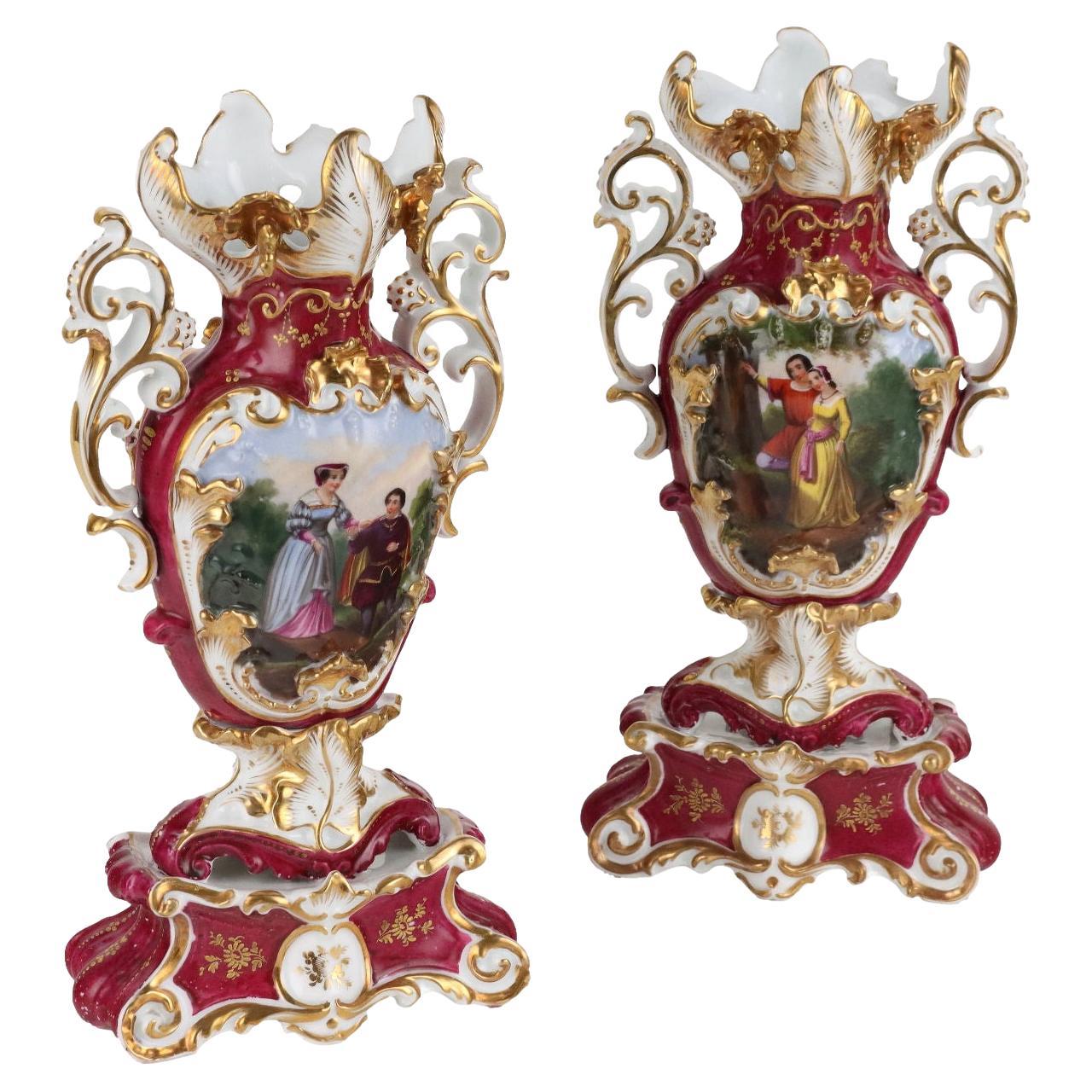 Pair of Porcelain Vases Old Paris - France 1830-1860 For Sale