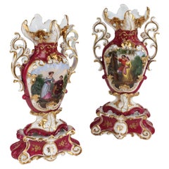 Antique Pair of Porcelain Vases Old Paris - France 1830-1860