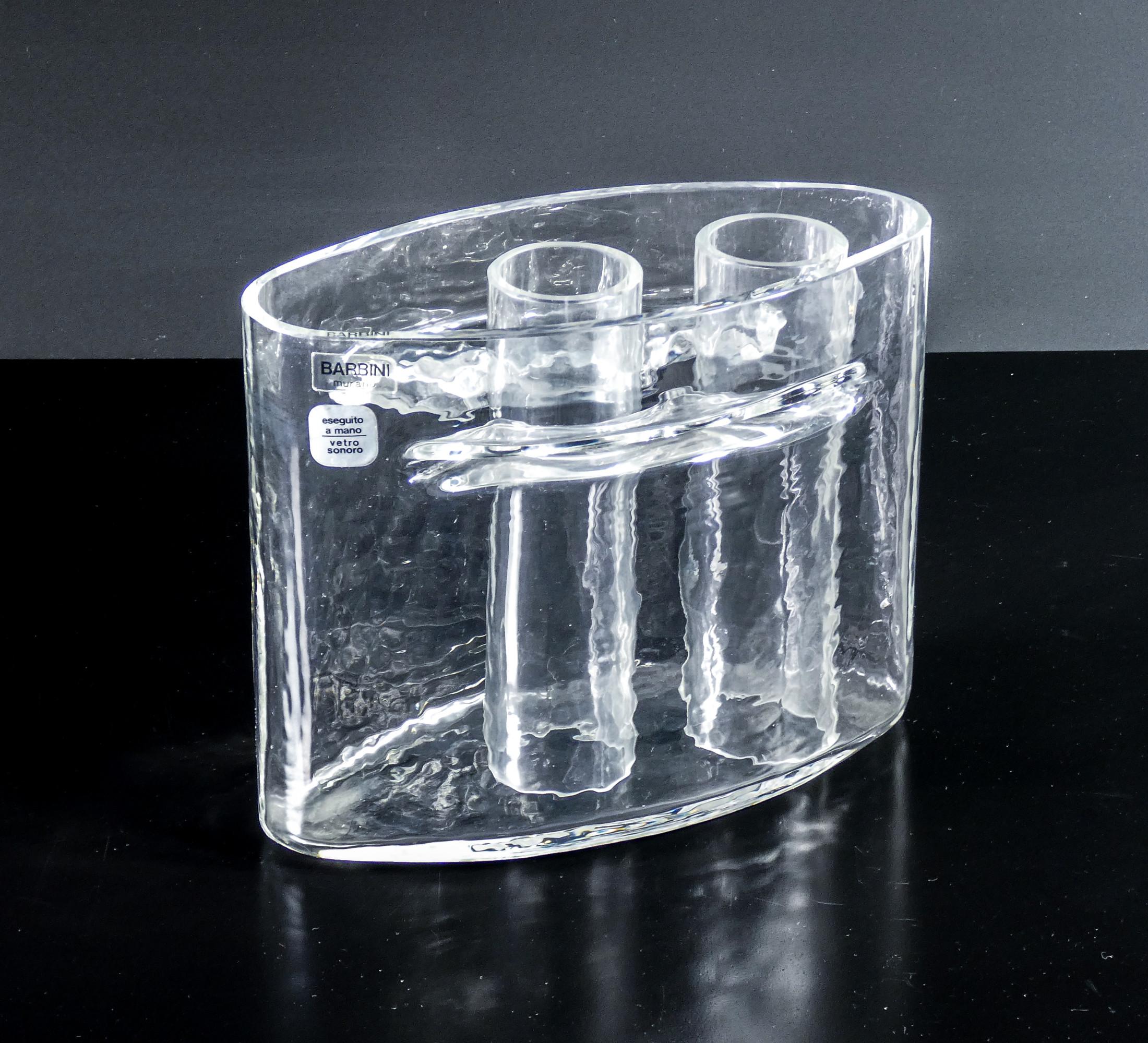Italian Pair of sonorous glass vases, design Alfredo BARBINI. Murano, 70s For Sale