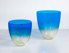 Pair of blown sonorous glass vases, design Alfredo BARBINI. Murano, 70s