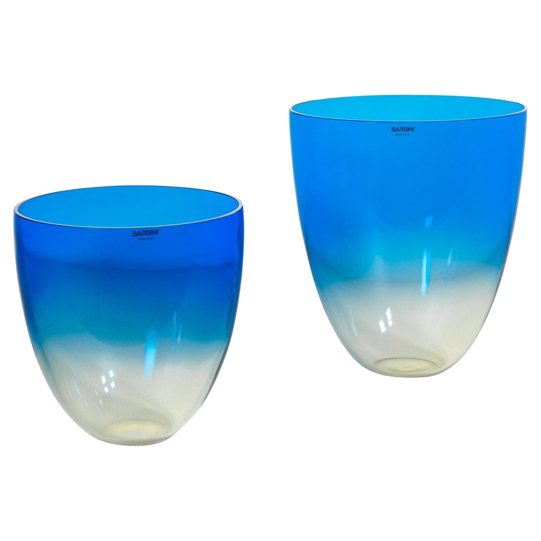 Coppia di vasi in vetro sonoro soffiato, design Alfredo BARBINI. Murano, Anni 70 in vendita