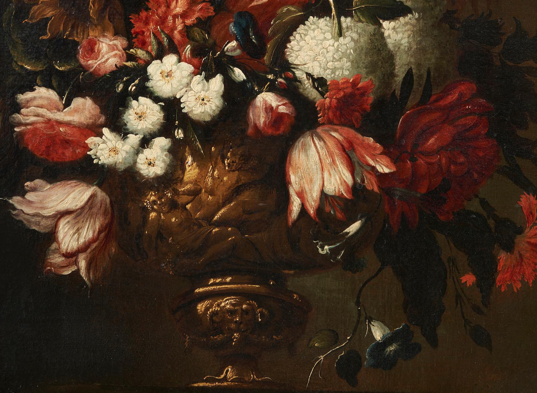 Tableau Baroque Fleurs Vase Par L. Cursore - Reproduction 56x46 Cm