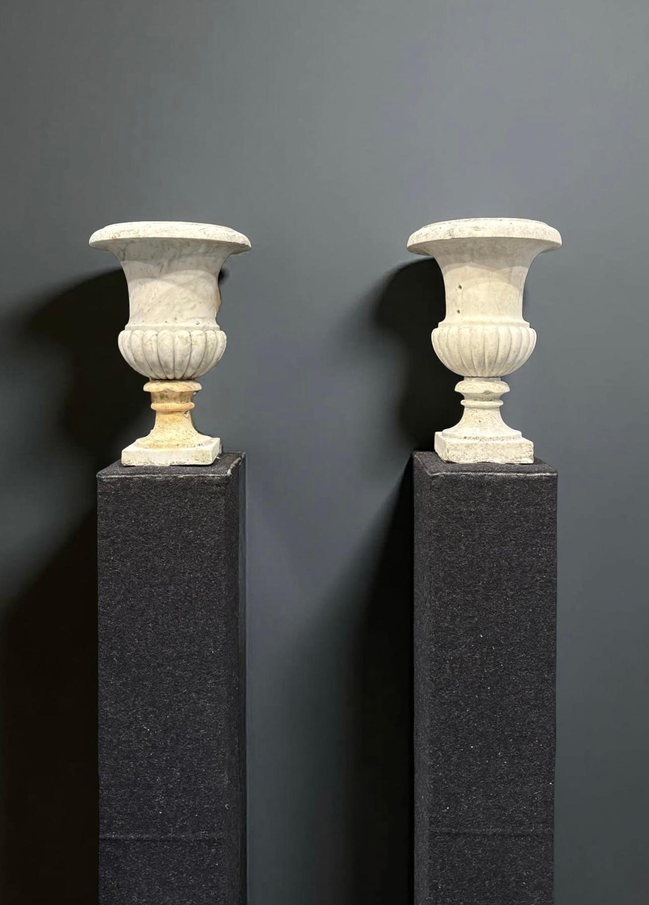 Italian Pair of Medicean Vases in Carrara Marble 17th century period For Sale