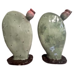Coppia di Vasi Solifiore in Ceramica a Pala di Fico d'India - Italia - Anni '60