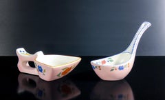 Pair of LENCI emptying vases, hand-painted ceramic, signed at base