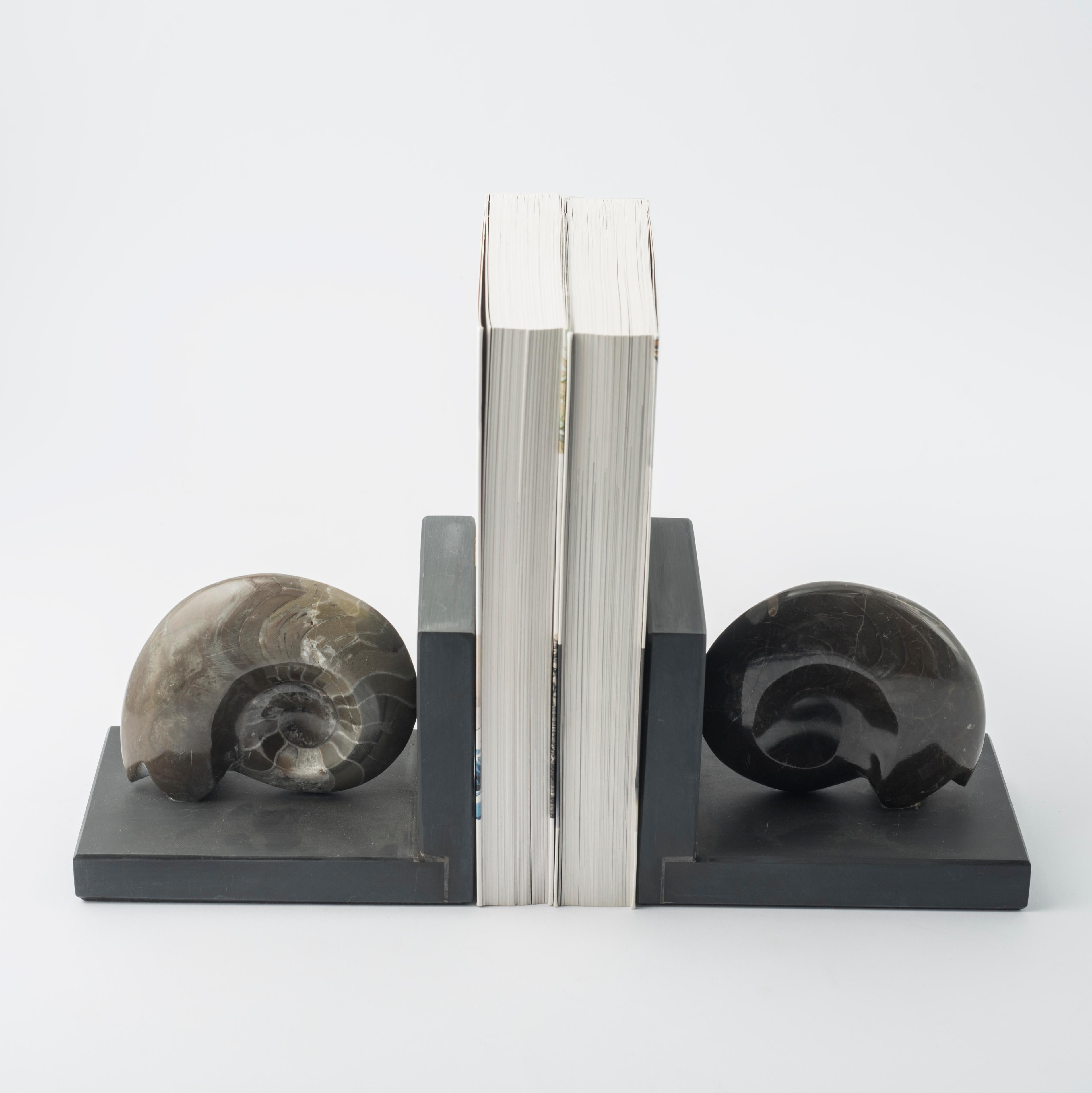 Paire de serre-livres avec d'authentiques ammonites fossiles - Design exclusif en vente 1