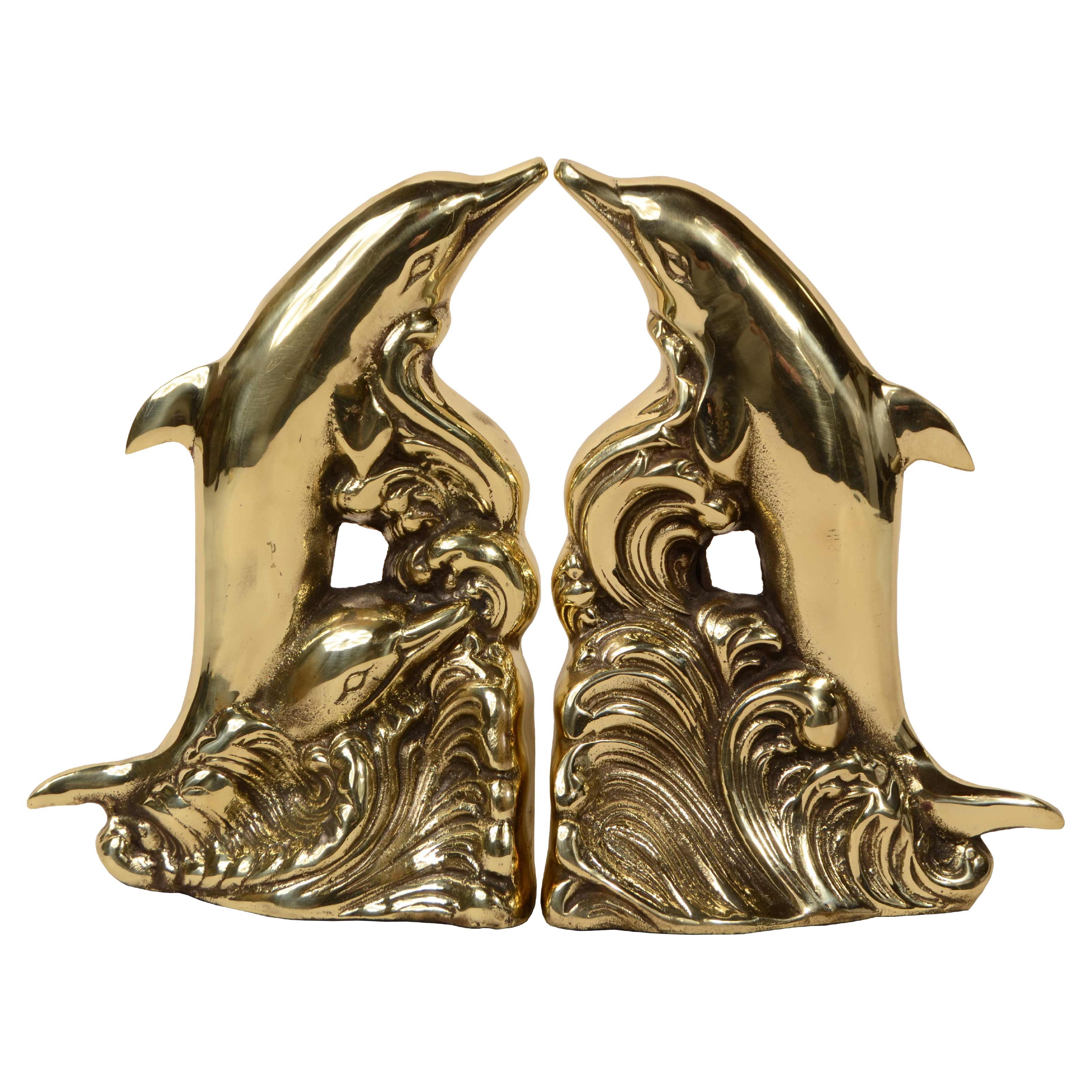 Pair brass bookends depicting dolphins English manufacture 1950s