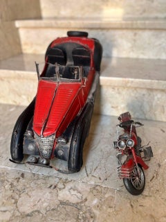 Tin toys big car, small motorcycle 20th century