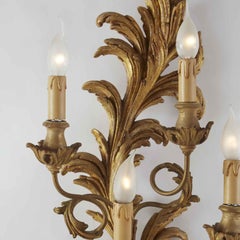 Coppia Grandi Appliques Fiorentine Intaglio Rocaille Luigi XV Legno Dorato 1990