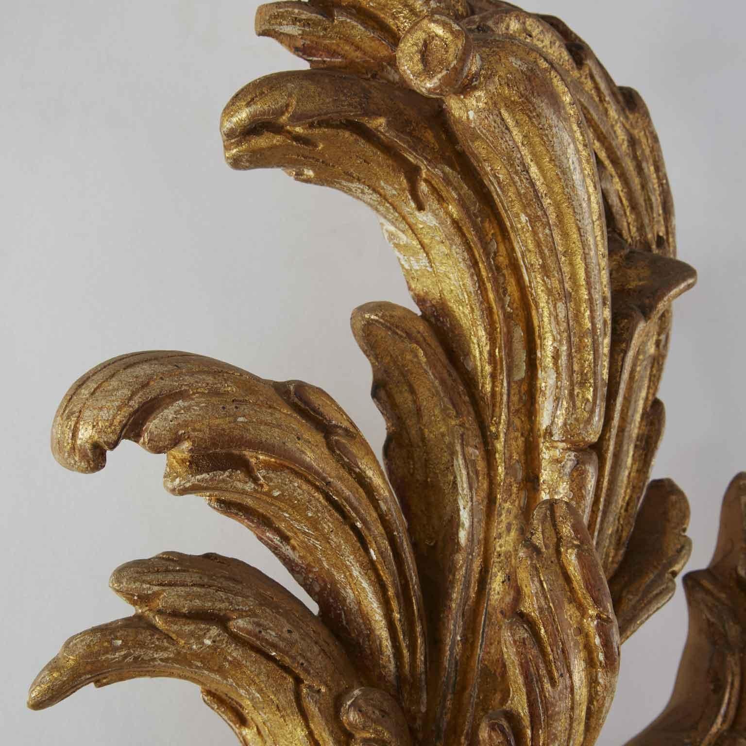 Louis XV Coppia Grandi Appliques Fiorentine Intaglio Rocaille Luigi XV Legno Dorato 1990 For Sale