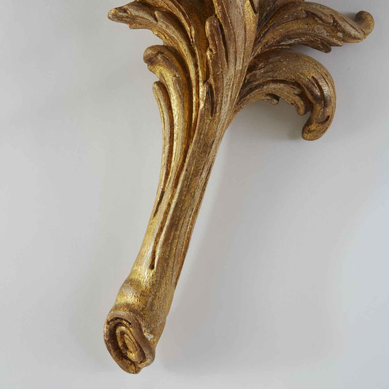 European Coppia Grandi Appliques Fiorentine Intaglio Rocaille Luigi XV Legno Dorato 1990 For Sale
