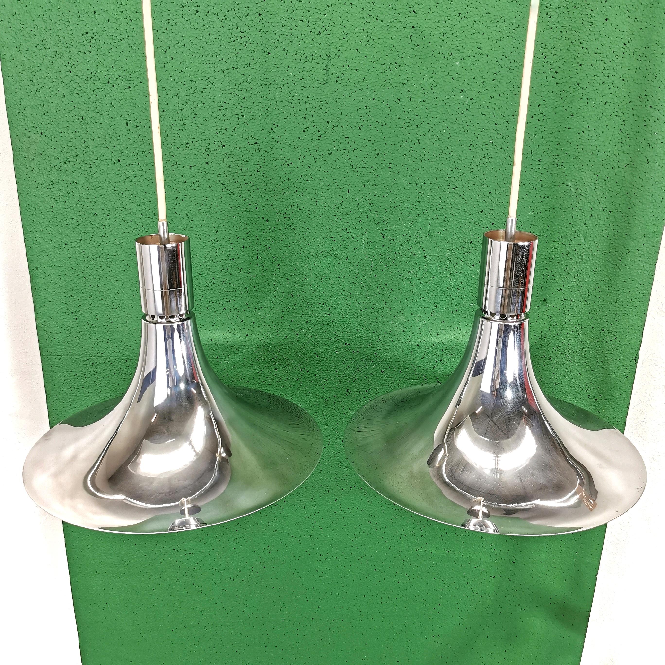 Pair of AM/AS Franco Albini chandeliers for Sirrah 1960's chrome version For Sale 4