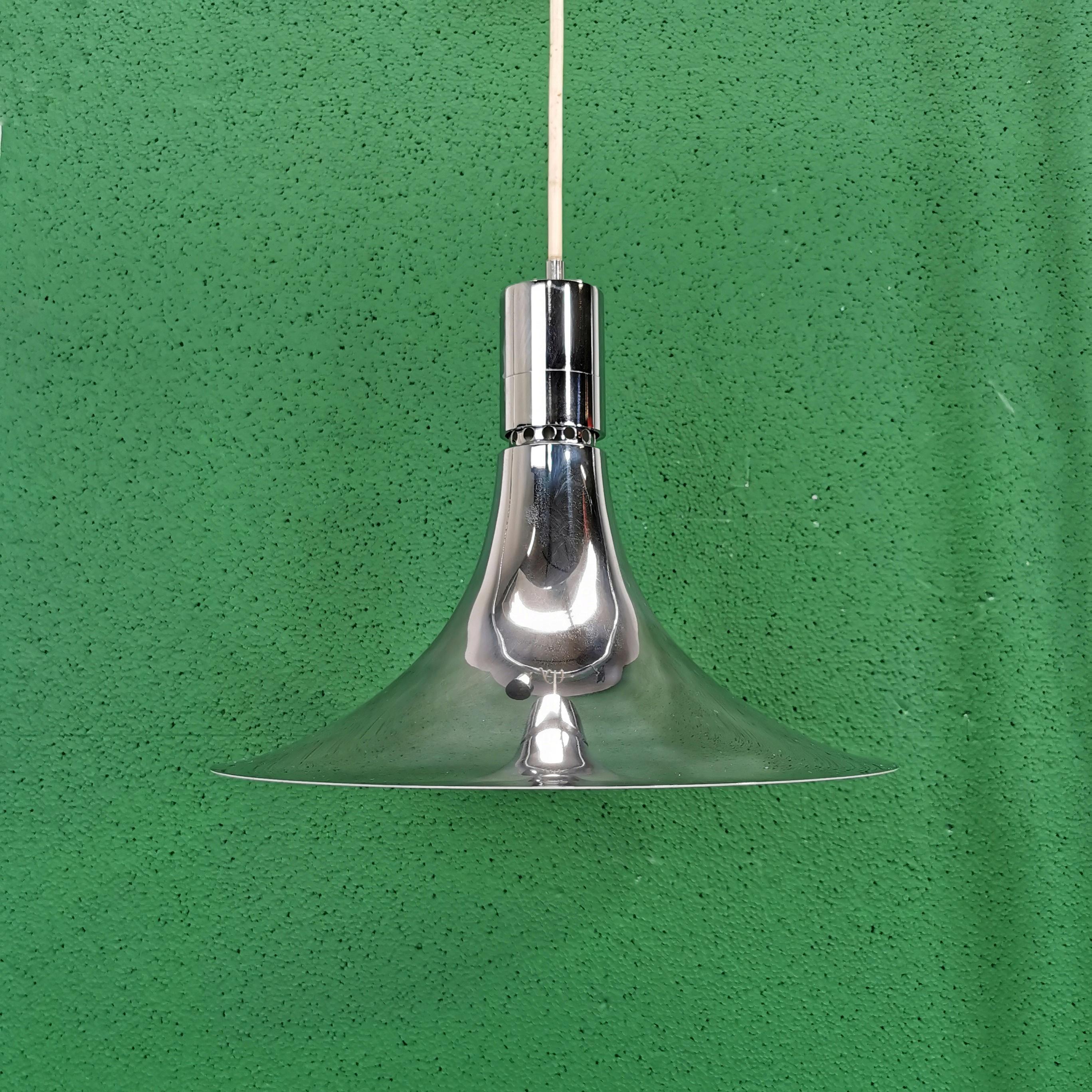 Italian Pair of AM/AS Franco Albini chandeliers for Sirrah 1960's chrome version For Sale
