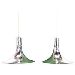 Pair of AM/AS Franco Albini chandeliers for Sirrah 1960's chrome version