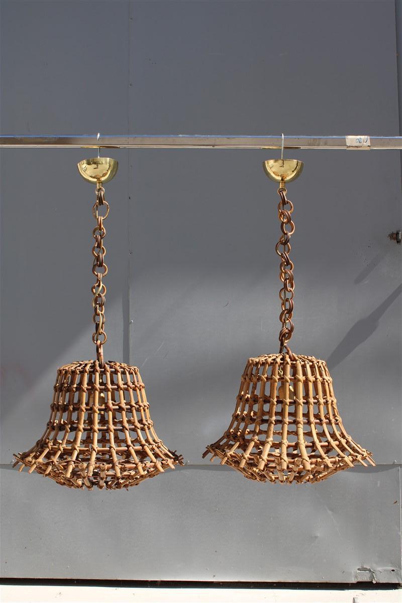 Mid-Century Modern Pair Chandelier  Mid-century Bambù intertwined Italia 1950s Albini Style Brass