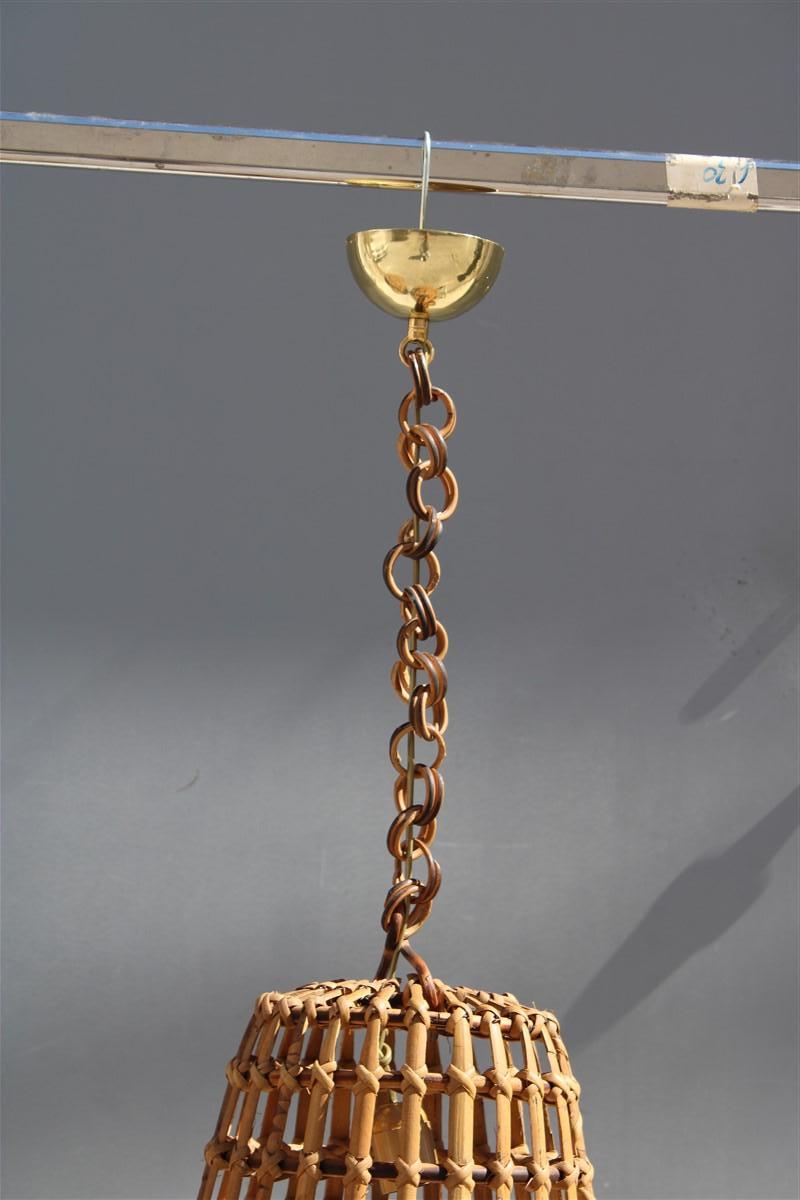 Pair Chandelier  Mid-century Bambù intertwined Italia 1950s Albini Style Brass In Good Condition In Palermo, Sicily