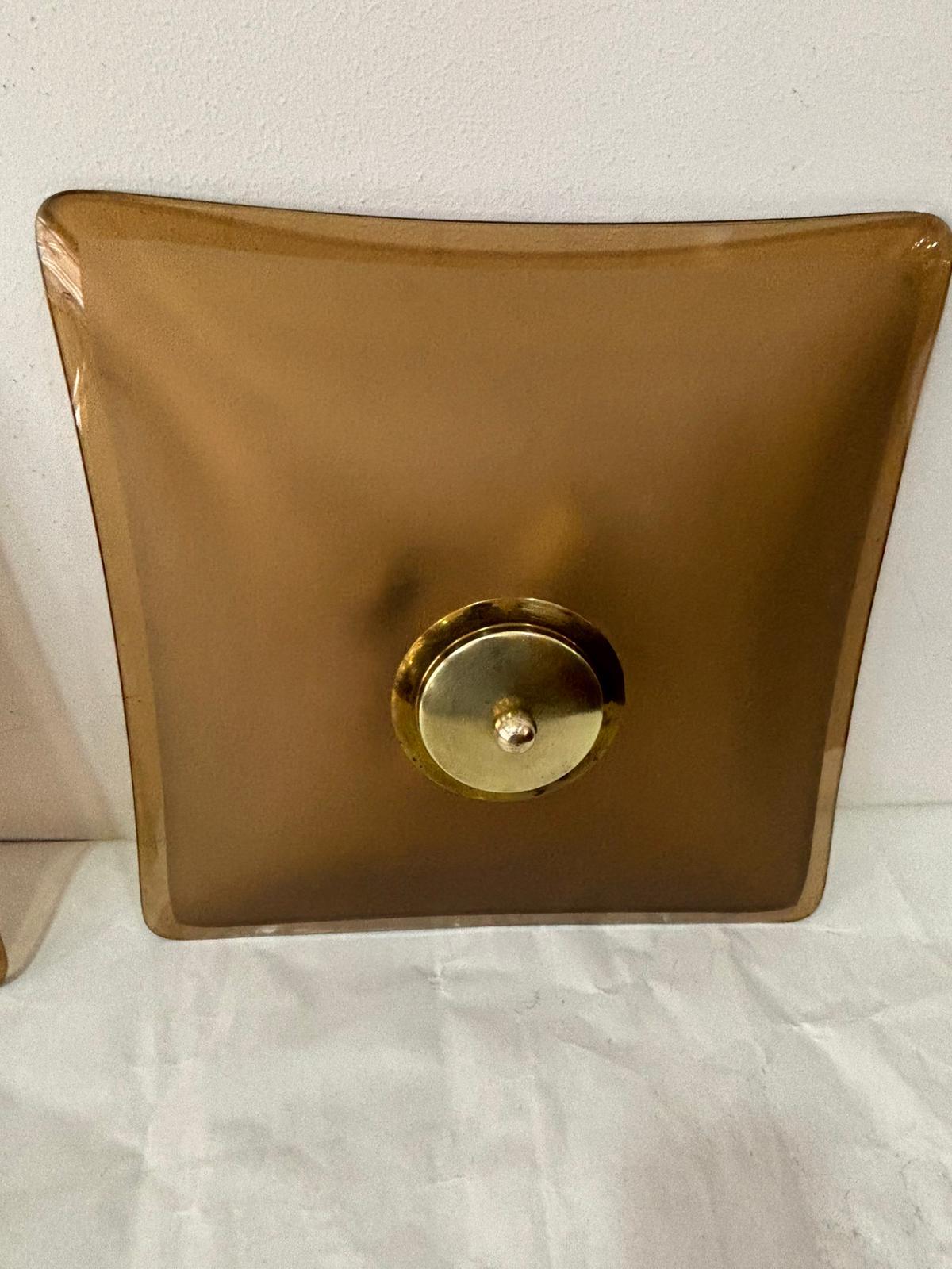 Coppia Lampade da parete o da incasso in vetro satinato fumè e ottone anni '60 Moderno de mediados de siglo en venta