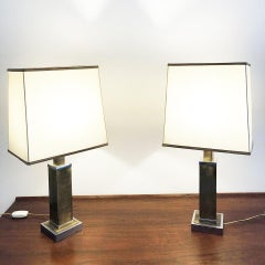 Pair of Vintage 1970s Steel and Brass Table Lamps -Design-