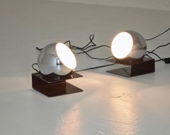 Pareja de lámparas de mesa cromadas y marrones Italia años 70 Mid-Century Modern