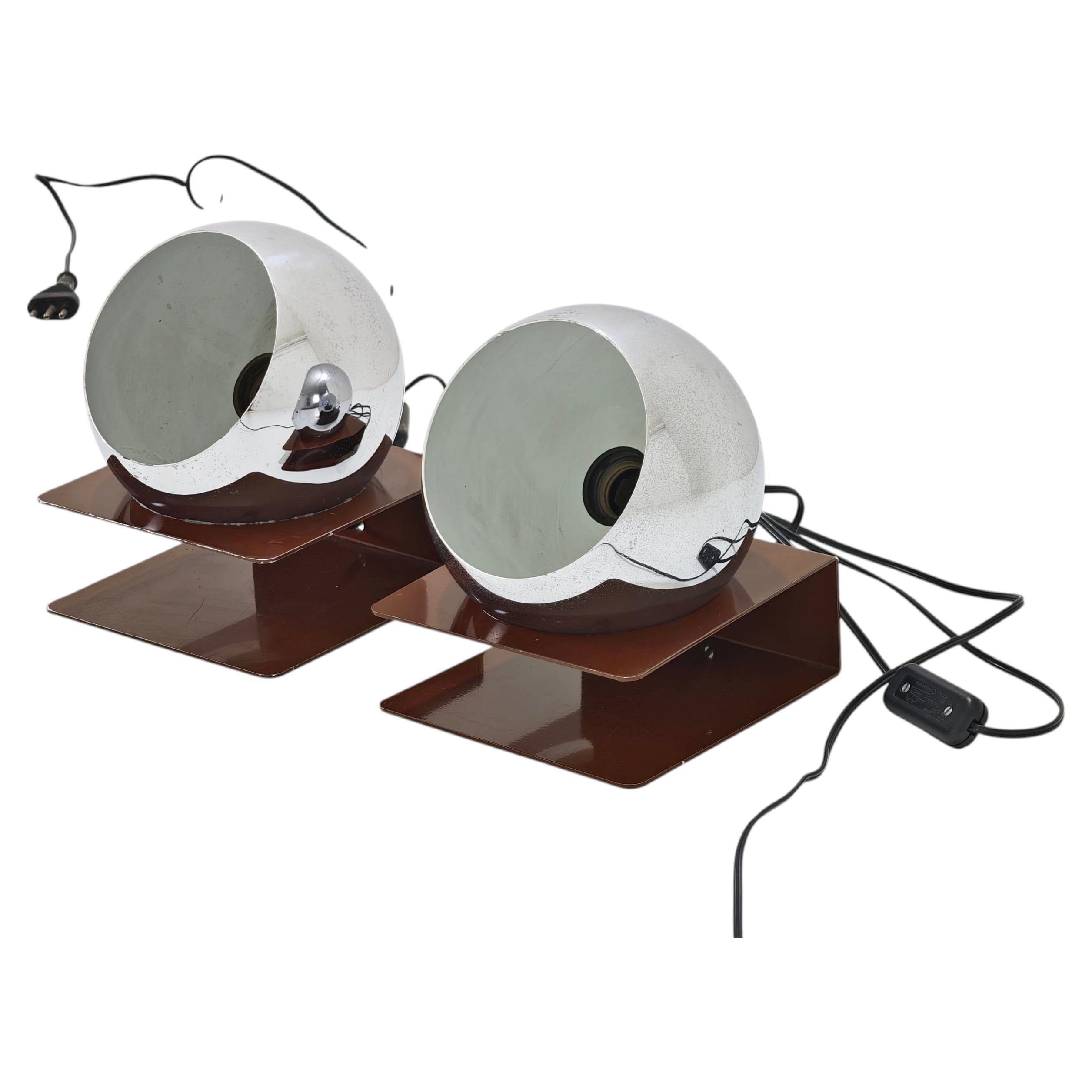 Pair of chrome and brown table lamps Italy 70s Mid-Century Modern