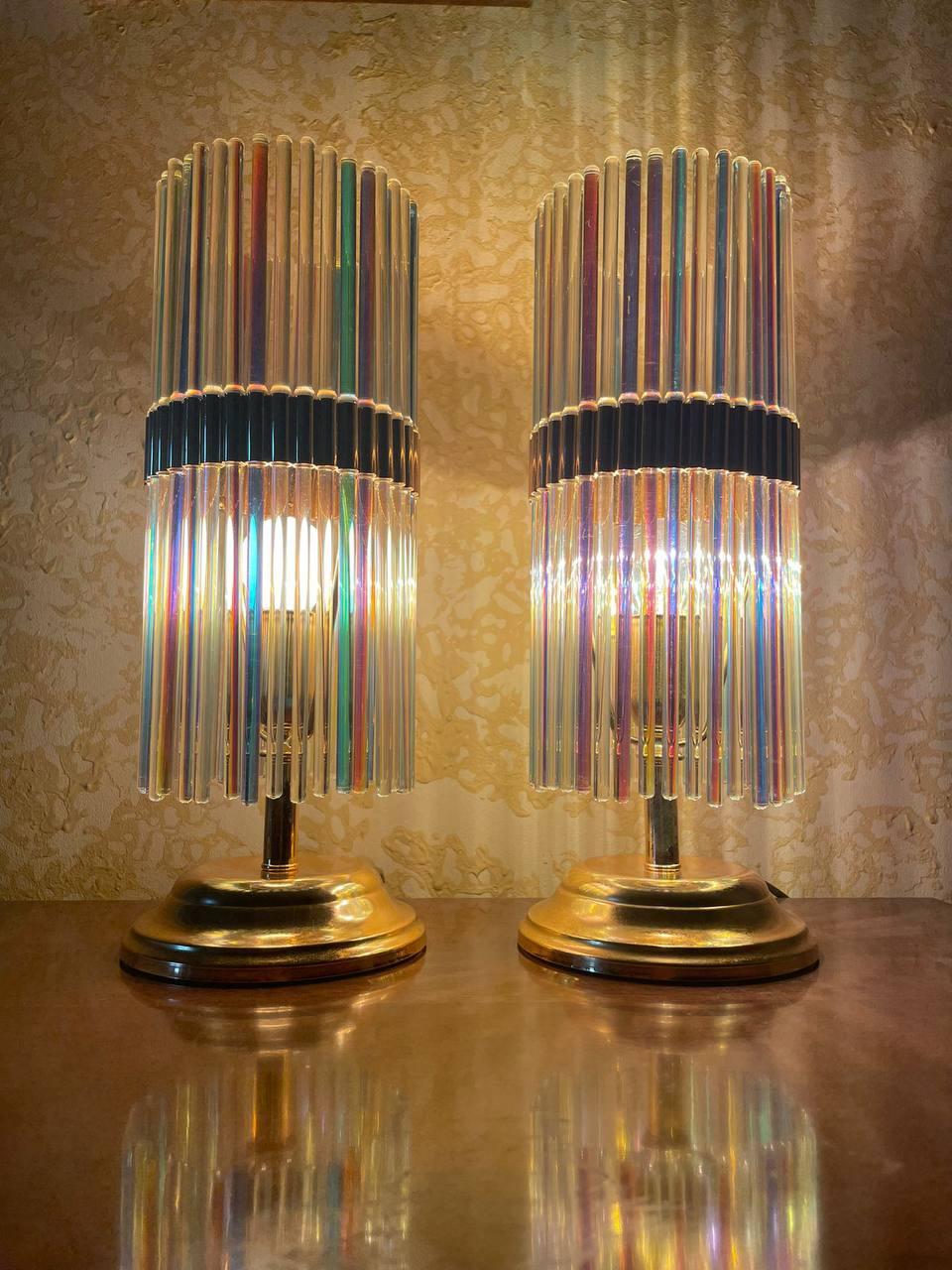 Mid-Century Modern Pair of iridescent glass table lamps Gaetano Sciolari, 1960 For Sale