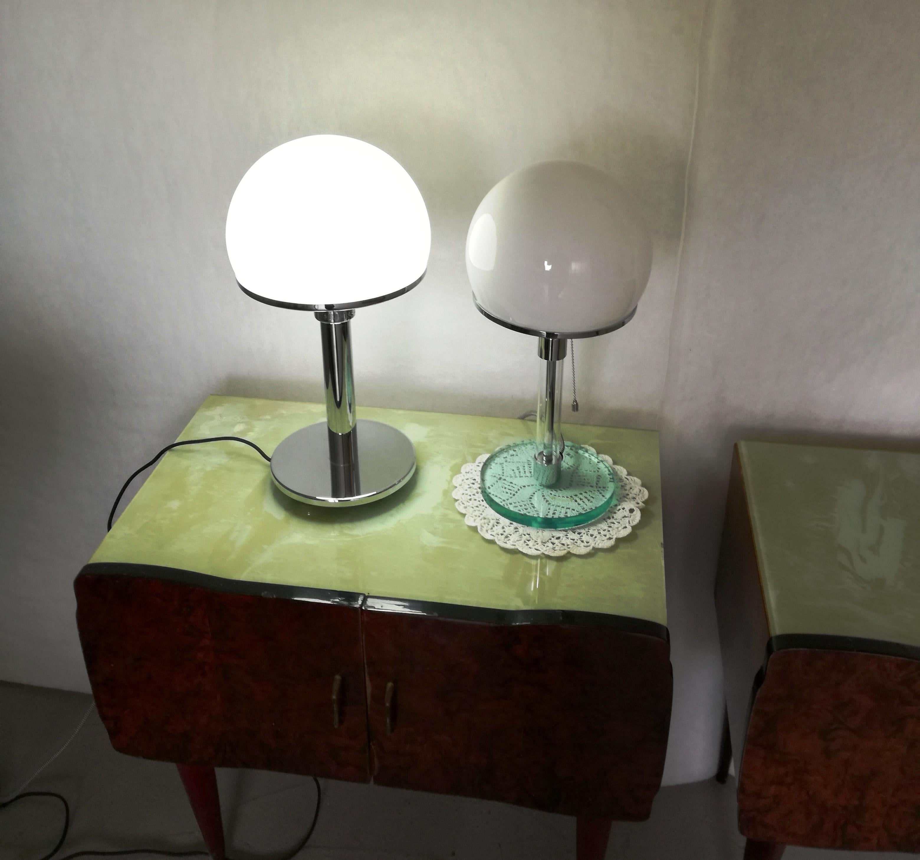 Frosted bauhaus style lamp pair. For Sale