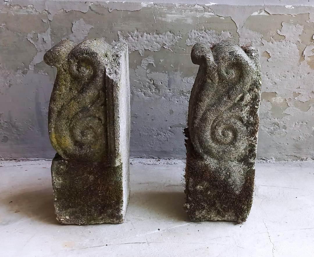 European pair of stone support brackets, Gothic style For Sale
