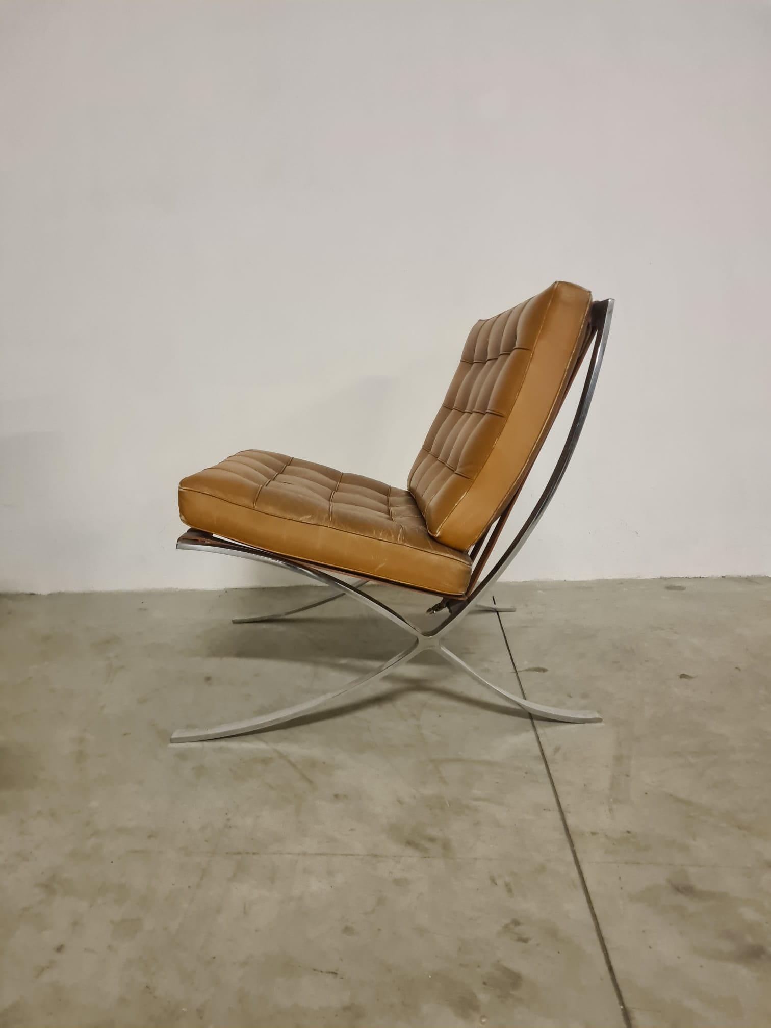 Pair of Barcelona caramel-colored armchairs Original Knoll Mies Van der Rohe For Sale 6