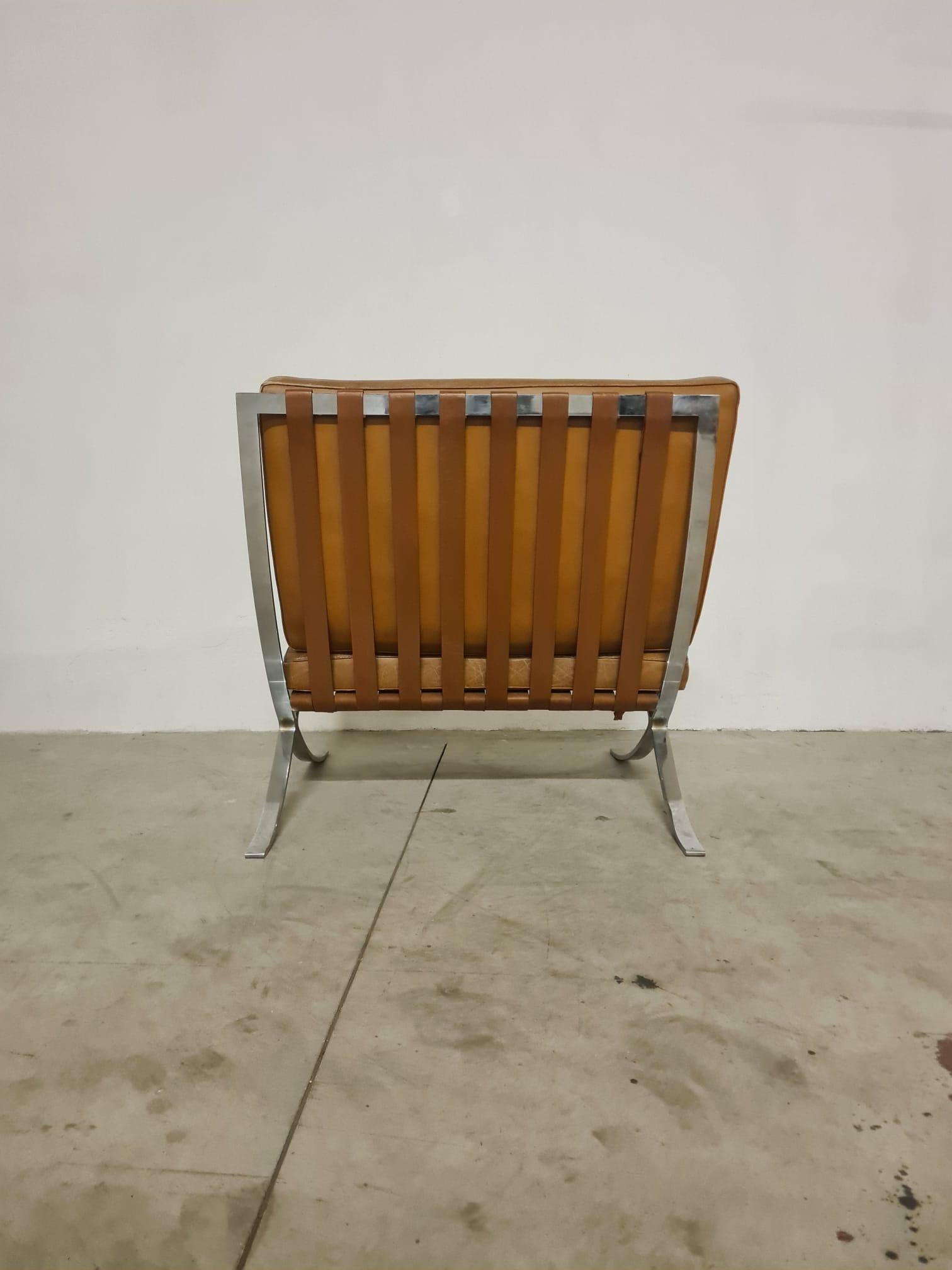 Pair of Barcelona caramel-colored armchairs Original Knoll Mies Van der Rohe For Sale 2