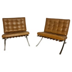 Paar karamellfarbene Barcelona-Sessel Original Knoll Mies Van der Rohe