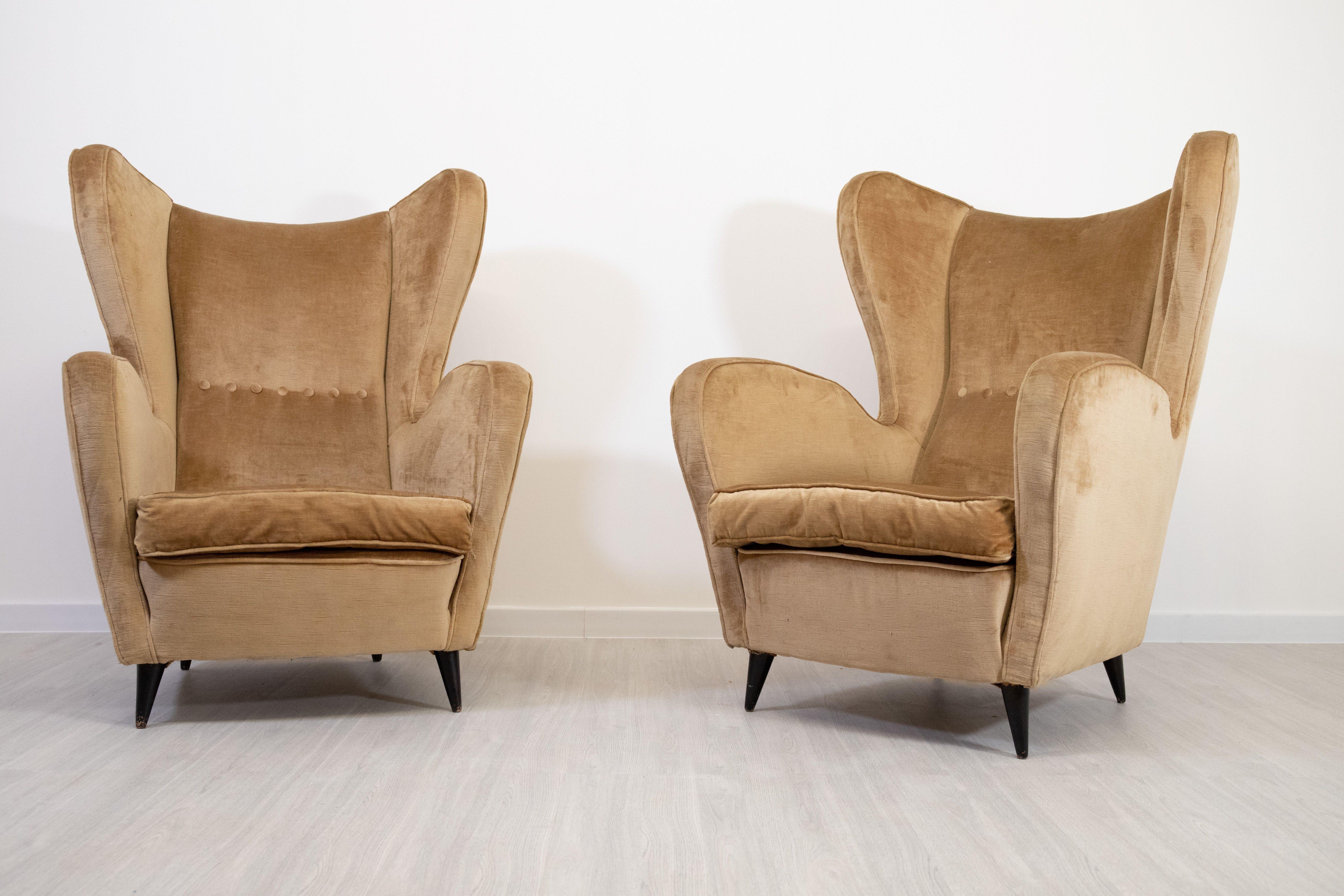 Pareja de sillones Bergere, Italia, años 50 en Bueno estado para la venta en Palermo, PA