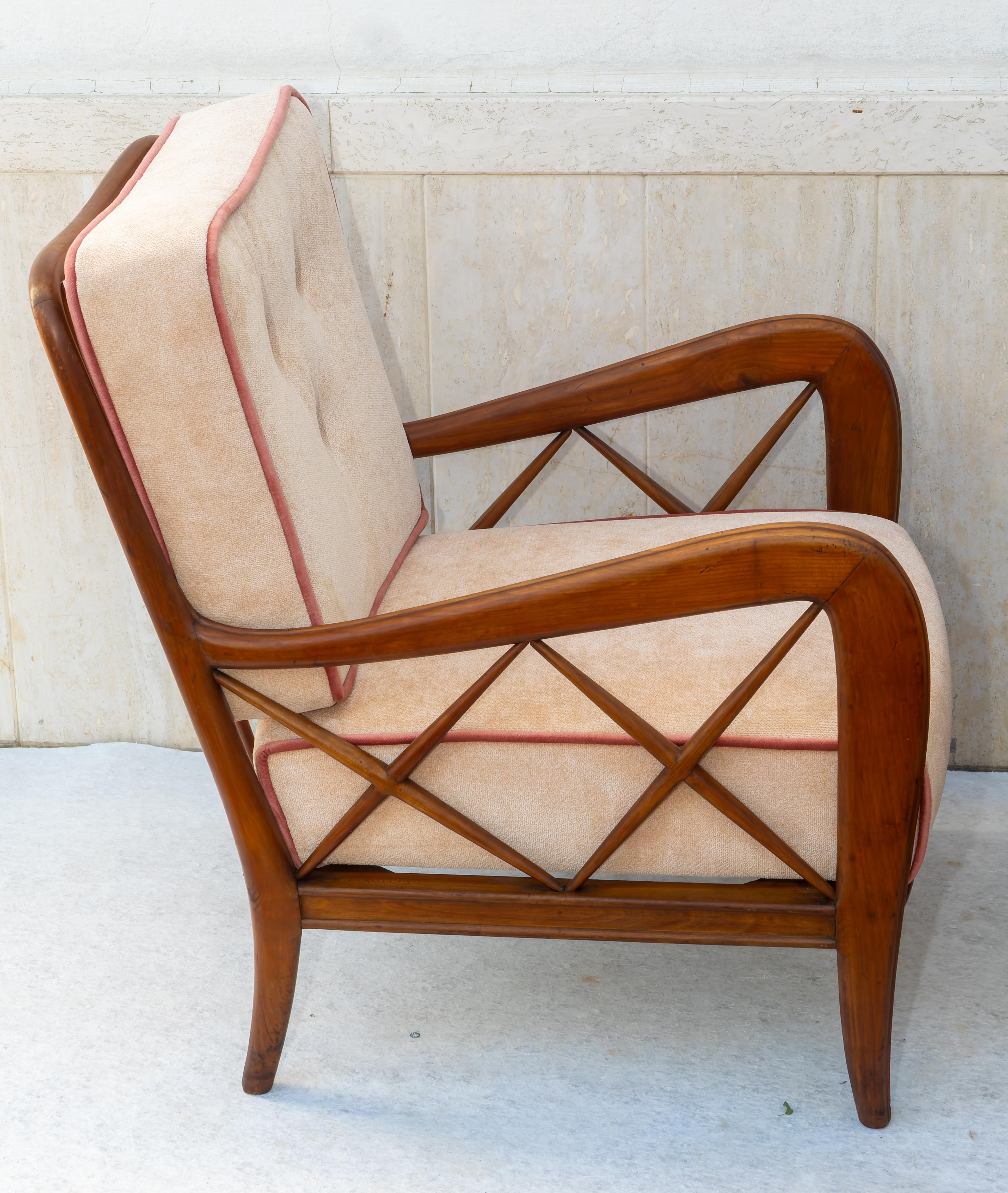 Pareja de sillones de terciopelo al estilo de Paolo Buffa, años 40 Italian