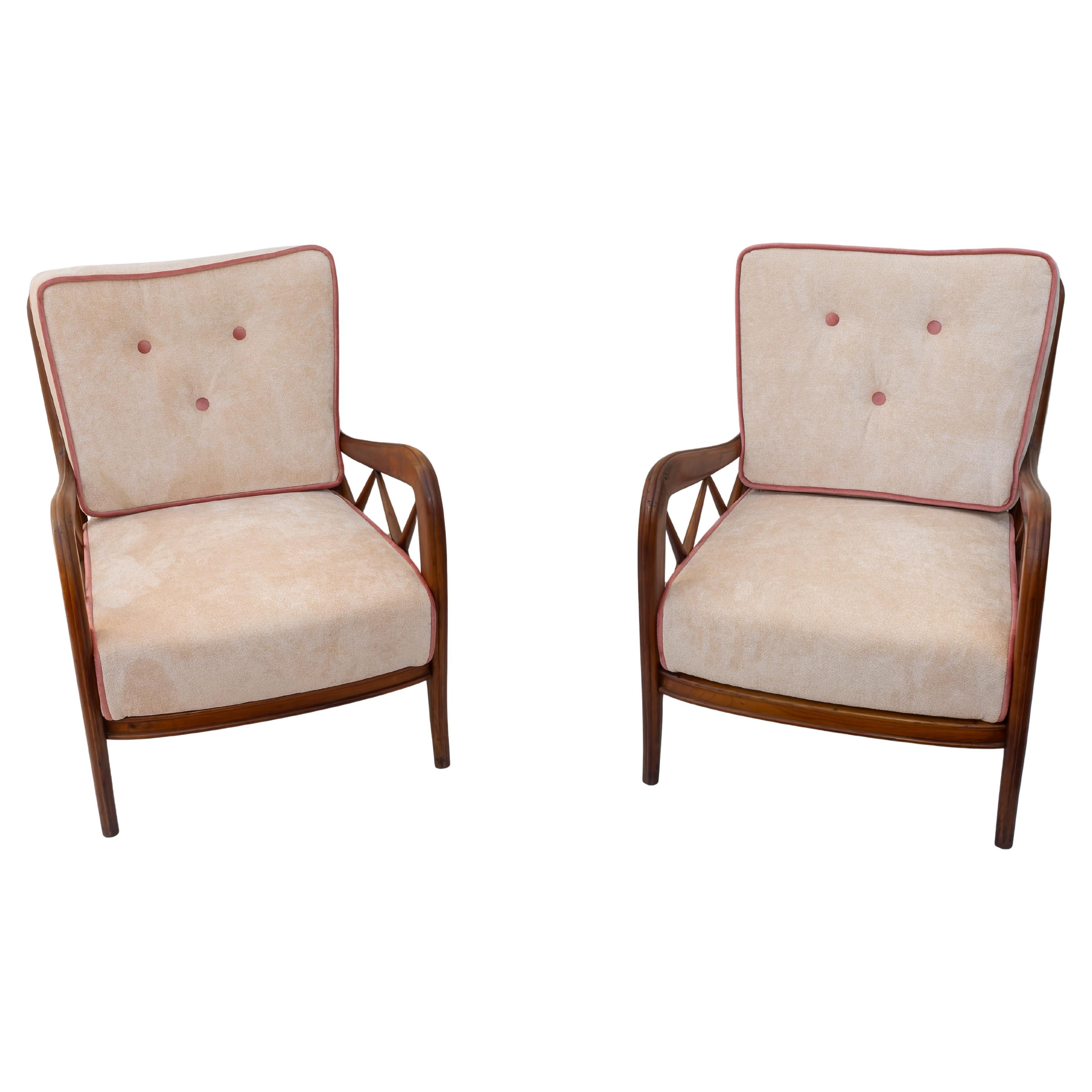 Pareja de sillones de terciopelo al estilo de Paolo Buffa, años 40