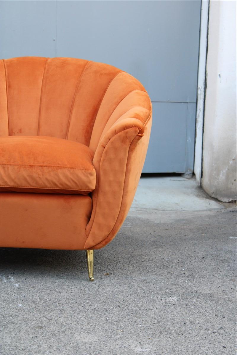 Pair of Mid-century Italian Armchairs Isa Bergamo Gio Ponti Style Orange Brass For Sale 5