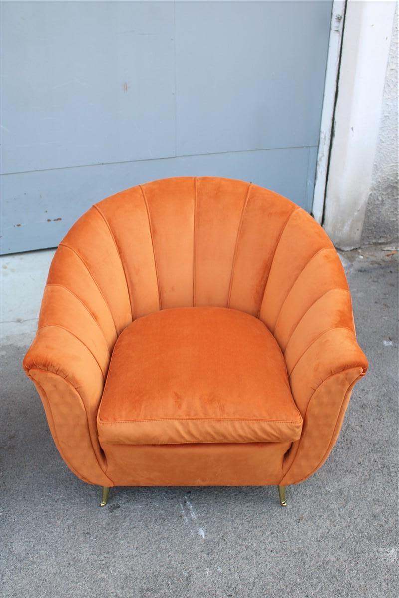 Pair of Mid-century Italian Armchairs Isa Bergamo Gio Ponti Style Orange Brass For Sale 6