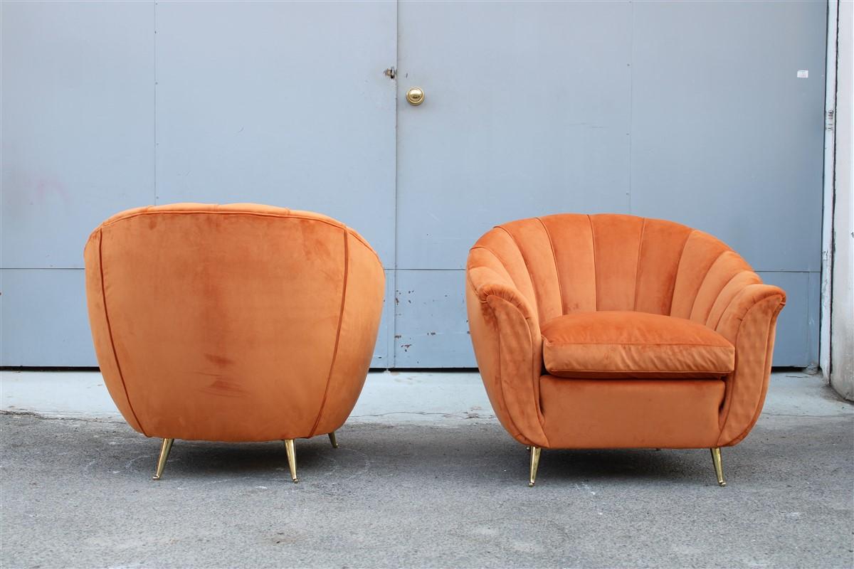 Mid-Century Modern Pair of Mid-century Italian Armchairs Isa Bergamo Gio Ponti Style Orange Brass For Sale