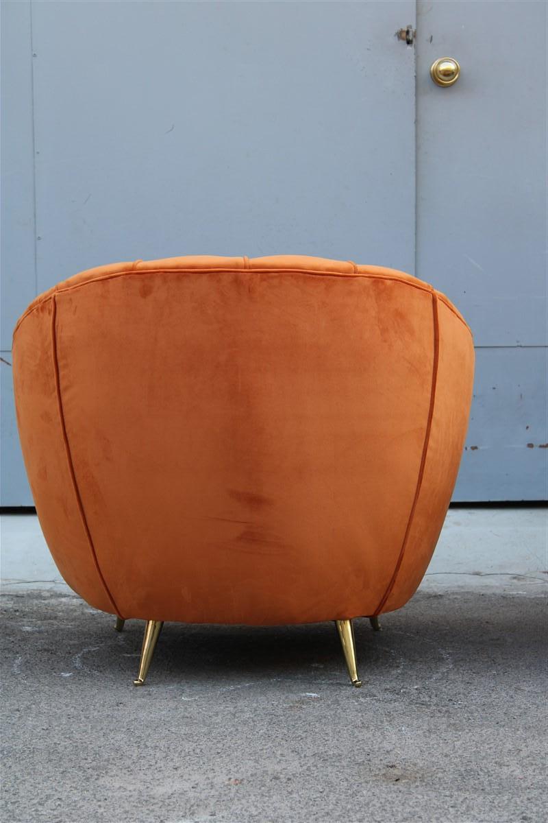 Pair of Mid-century Italian Armchairs Isa Bergamo Gio Ponti Style Orange Brass In Excellent Condition For Sale In Palermo, Sicily