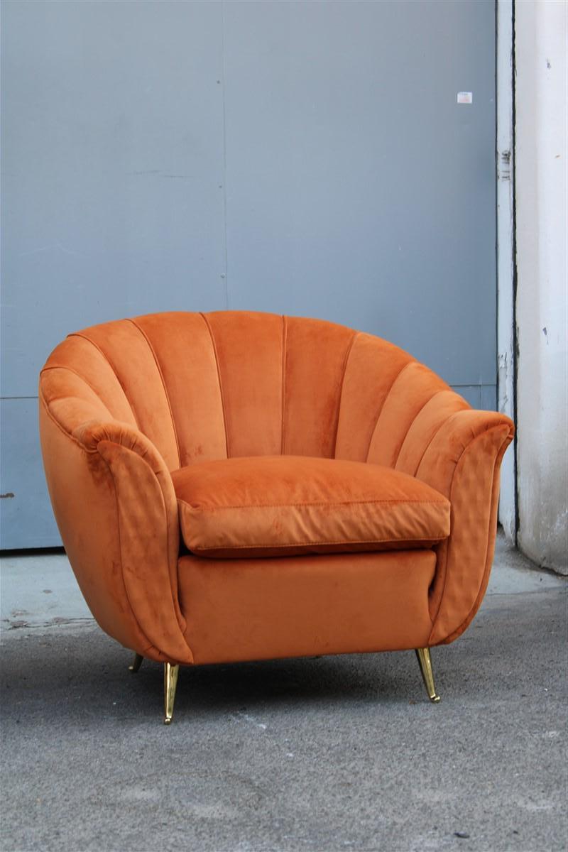 Mid-20th Century Pair of Mid-century Italian Armchairs Isa Bergamo Gio Ponti Style Orange Brass For Sale