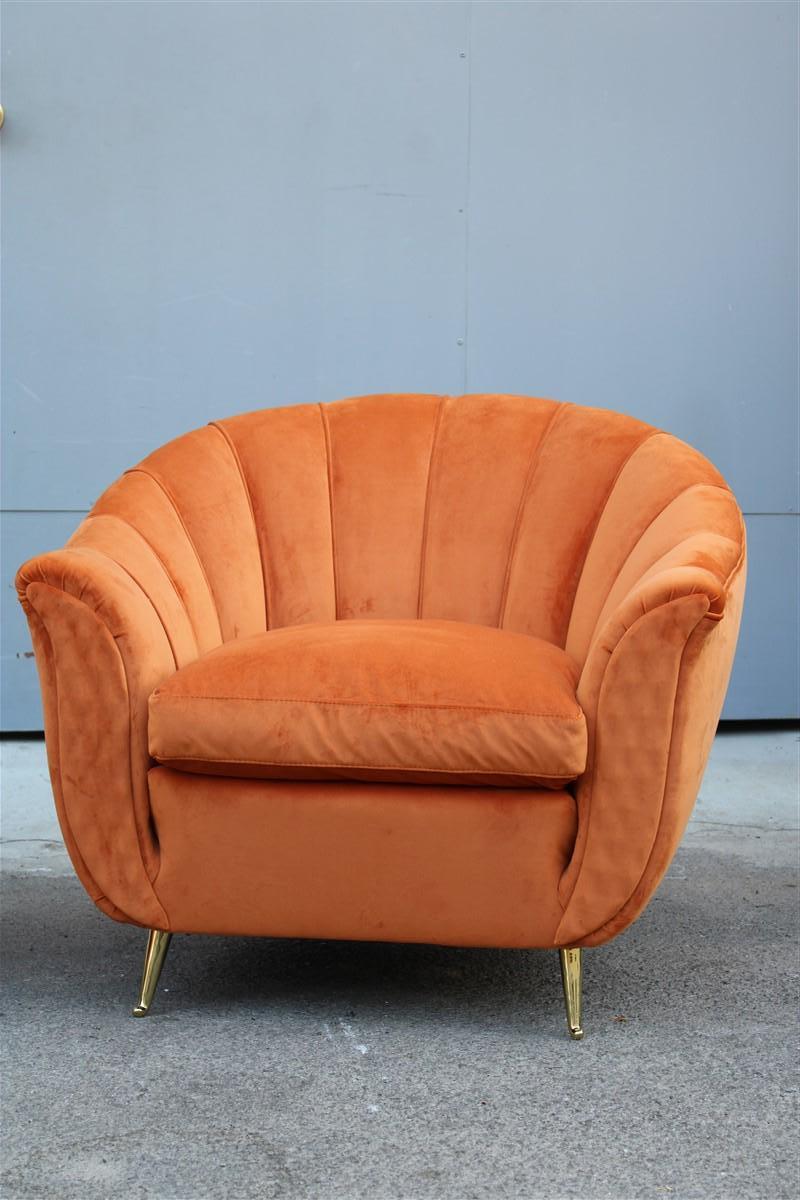 Pair of Mid-century Italian Armchairs Isa Bergamo Gio Ponti Style Orange Brass For Sale 4