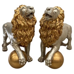 Sculture Coppia leone en legno foglia oro e foglia argento