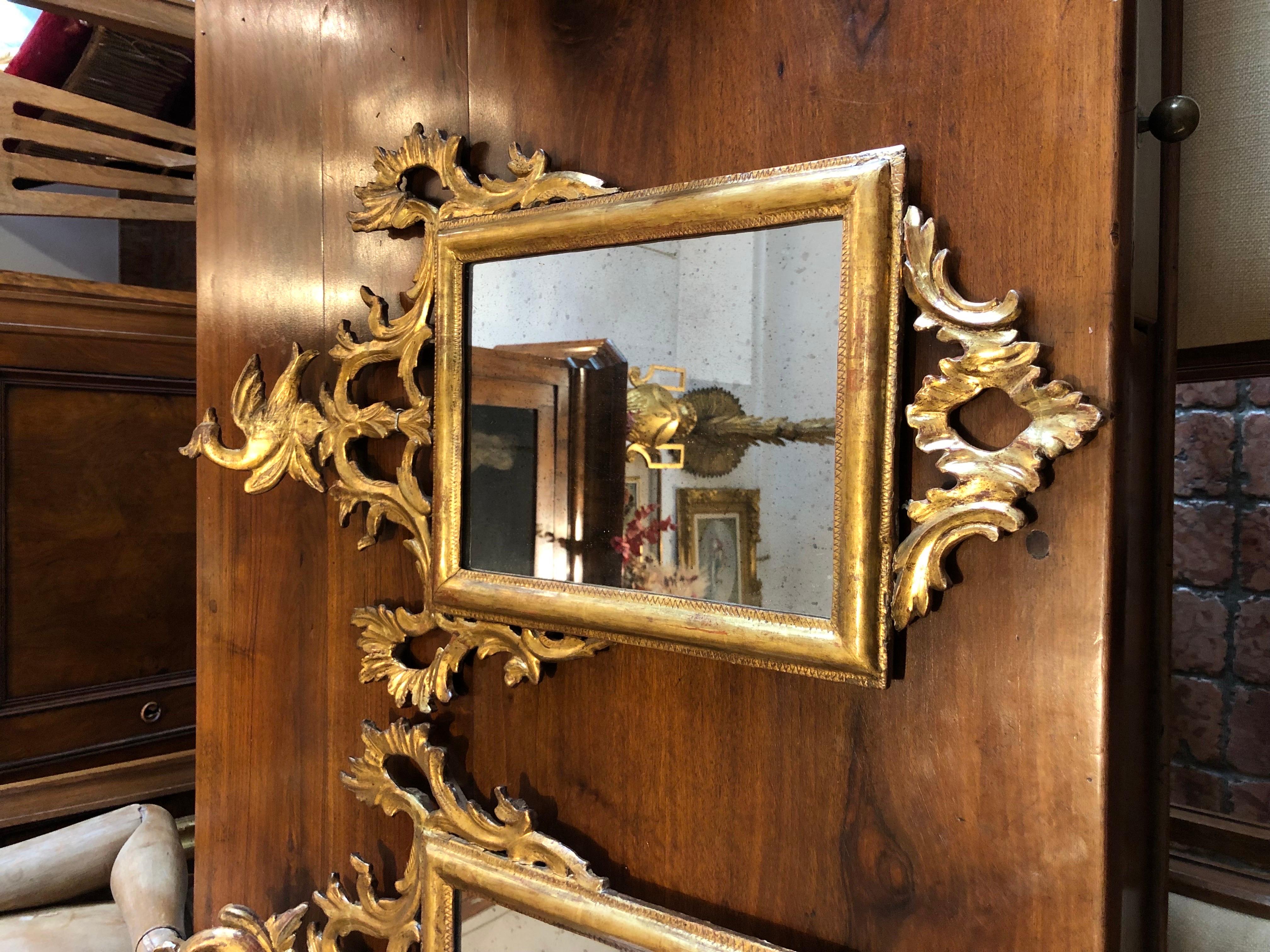 Coppia Specchi Italiani Dorati in Stile Luigi XVI Intagliati con Uccelli 1800s For Sale 9
